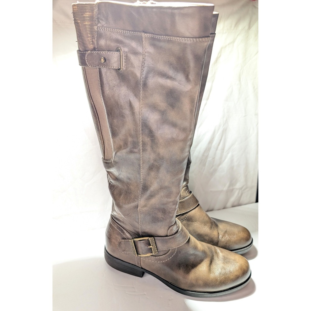 Kim Rogers Jax Equestrian Classic Riding Boots Taupe Brown Size 6M Luxury Style